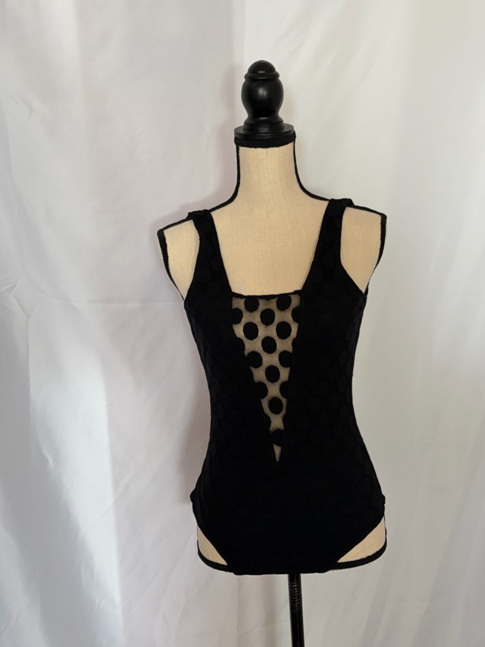 Black Polka Dot Deep-V Swim Bodysuit